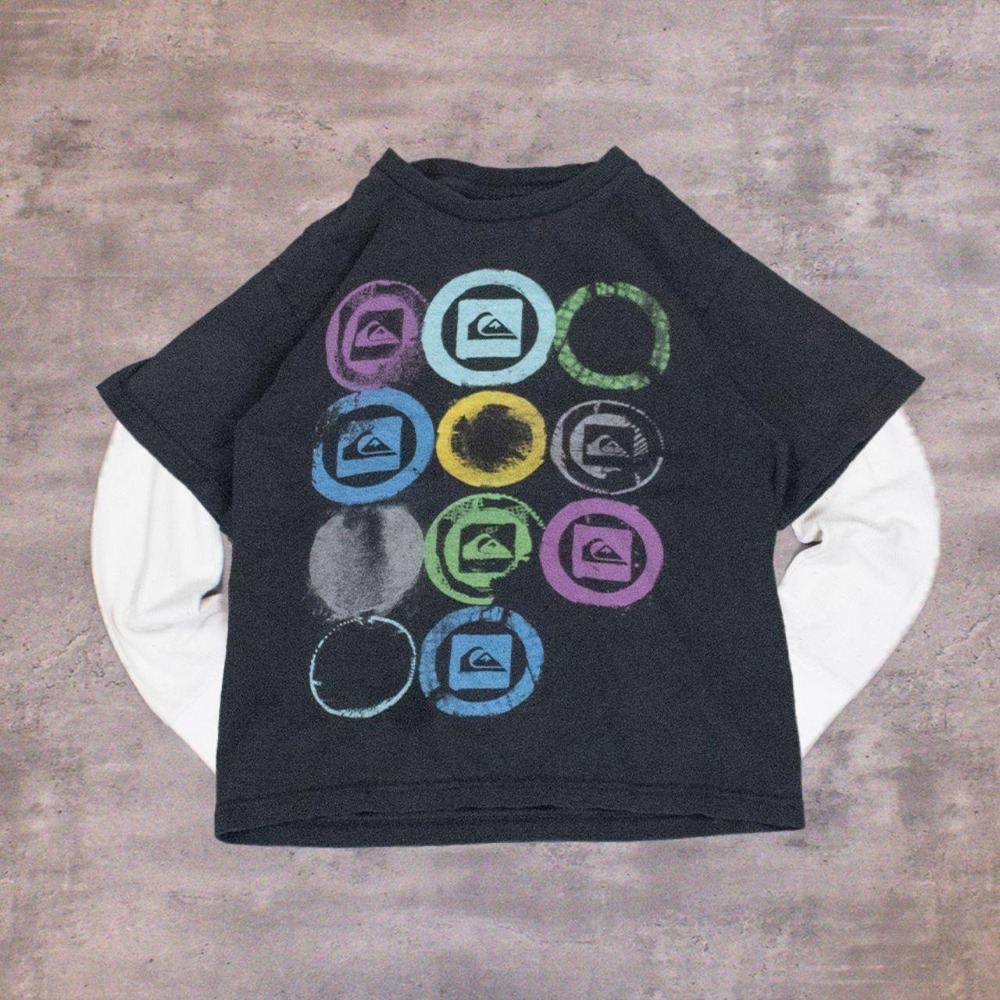 Y2K 2000's 00's Quiksilver Baby Doll Surfwear Black Short Sleeve T-Shirt
